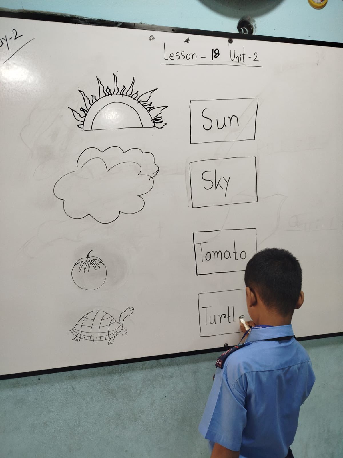 English Lesson Board Work - Sun, Sky, Tomato, Turtle